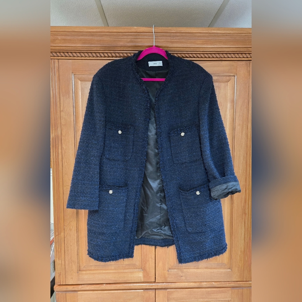 EUC Navy Blue Tweed Boucle Coat